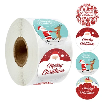 

500 Pcs/Roll Merry Christmas Stickers Red 1.5 Inch Round Stickers For Handmade Paper Envelopes Gifts for Christmas Package Label