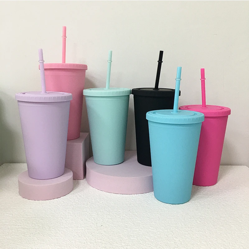 China 16oz Acrylic Fatty Tumblers Matte Colored Acrylic Tumblers with Lids  and Color Straws Double Wall Plastic Tumblers with Colorful Straw  manufacturers and suppliers