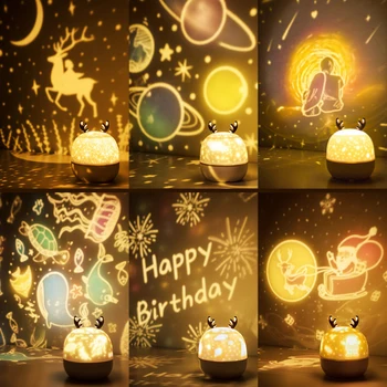 

Christmas Gifts Starry Sky Projector Lamp Projector Bedroom Romantic Atmosphere Rotating Music Night Light For Children Girls