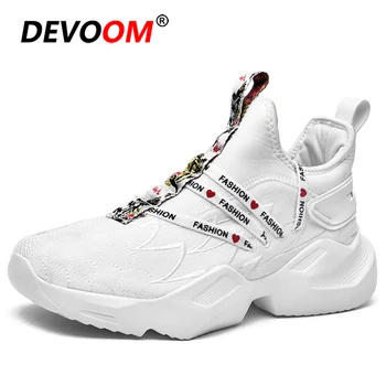

2020 Outdoor Mens Running Shoes Breathable Flyknit Gym Sport Shoes Men White Trainers High Top Chunky Sneakers Men Basket Homme