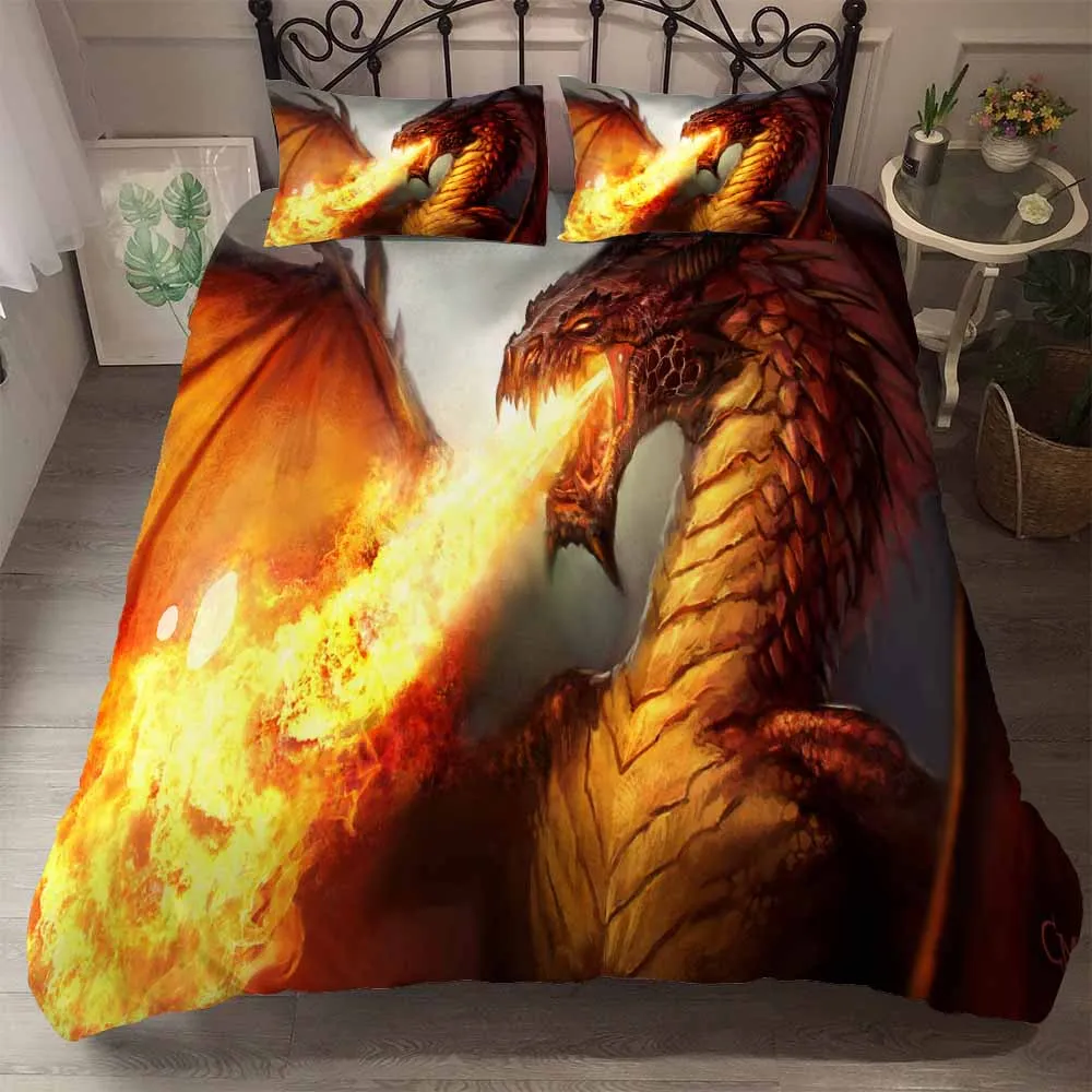 

HELENGILI 3D Bedding Set Godzilla Dragon Print Duvet Cover Set Bedcloth with Pillowcase Bed Set Home Textiles #GSL-32
