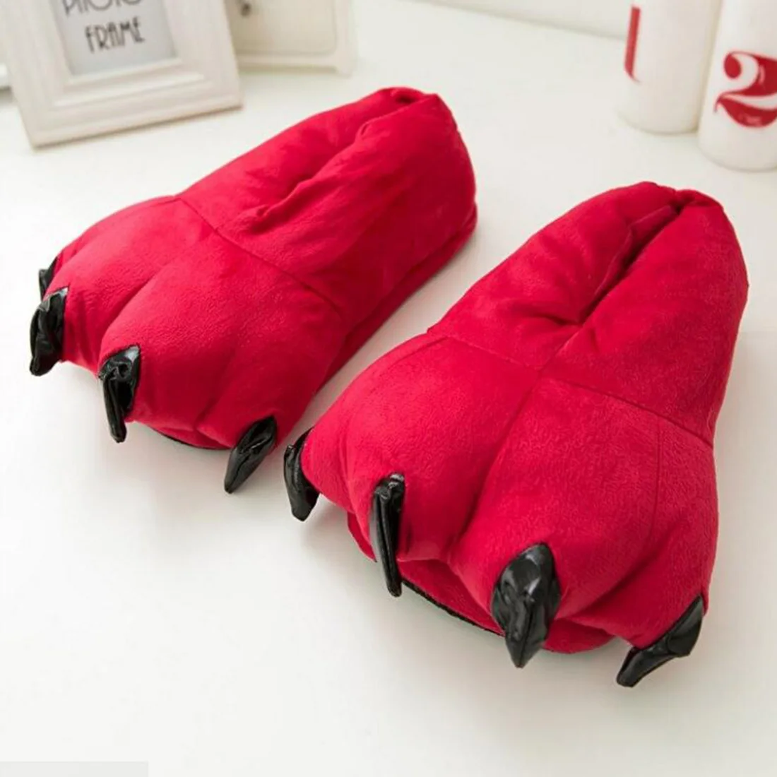 New Design Cartoon Animal Cosplay Costume Slippers Dinosaur Claw Paw Shoe indoor Children Women Men Cute Home Slippers Plus Size - Color: Red