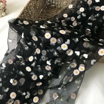 

1 Yard Exquisite Floral Tulle Lace, Daisy Tulle Fabric, White / Ivory Tulle Lace Fabric, Daisy Flower Lace Fabric