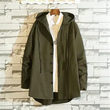 Осеннее повседневное длинное пальто, куртка, Тренч, пальто, мужская мода, с капюшоном, одноцветная, свободная ветровка, большой размер, 5XL, куртки для мужчин