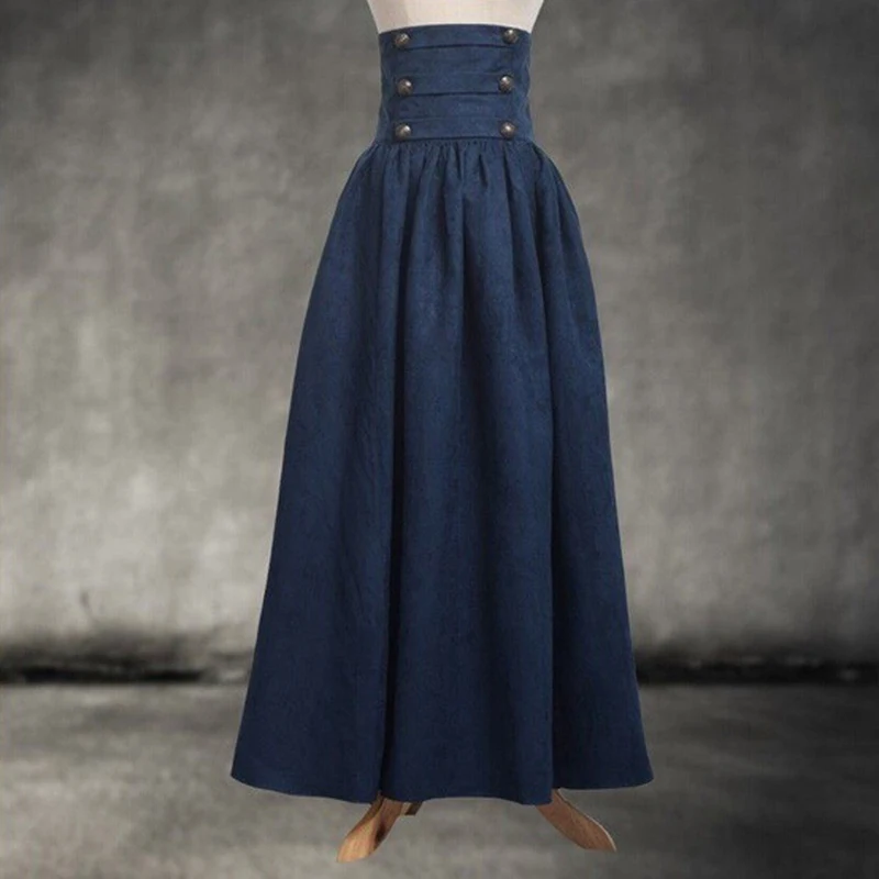 Litthing Женская винтажная тенниска с высокой талией средневековая ретро Длинные юбки для дам однотонная Готическая макси юбка для вечерние сценический костюм