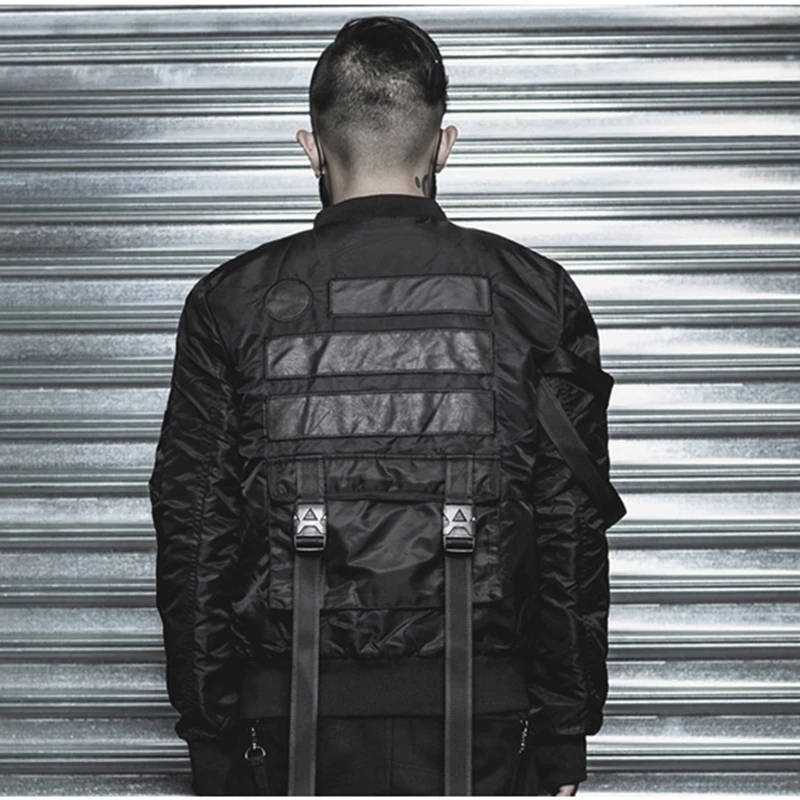 Мужская куртка ветровка в стиле хип-хоп Уличная панк Повседневная мотоциклетная куртка резинка с пряжкой мульти карман зимняя теплая куртка-бомбер MA1