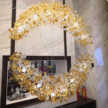 

Modern Luxury Crystal Chandelier Lighting Glass Stone Hanging Lights Staircase LED Chandeliers Light Fixture