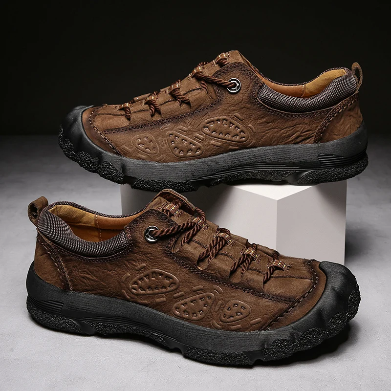 Бренд, изысканный принт, профессиональная уличная походная обувь, натуральная кожа, треккинговые горные кроссовки, водонепроницаемая походная обувь - Цвет: Brown 02