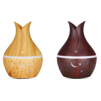 

Top Sale 2 Set USB Ultrasonic Air Humidifier Aroma Essential Oil Diffuser with Wood Grain 7 Color Changing Light Wood & Deep Woo
