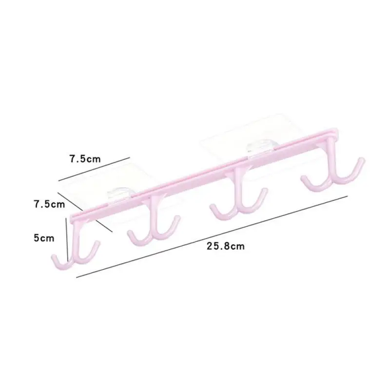 8 Row Hooks Ceiling Hanging Rack Hook Wall Paste Plastic Hook Kitchen Cups Cooking Shovel Storage Hook Wardrobe Ties Towels Hook