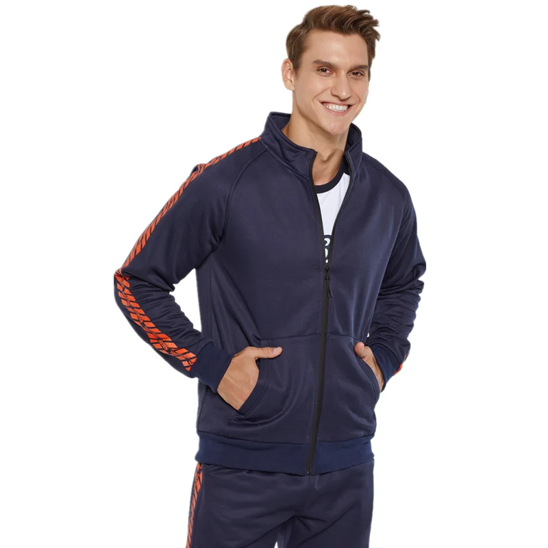 Модные тенденции осень Для Мужчин's комплект однотонной одежды принт Slim Fit Спортивные костюмы Для мужчин Повседневное Zip стенд толстовки с воротником+ брюки Для мужчин