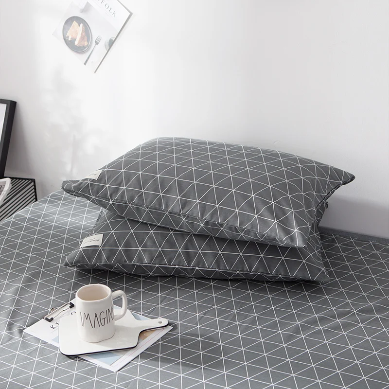 two grey triangle plaid cotton pillowcover queen size high quality comfy yarn dyed winter pillowcases adult 400TC free shipping