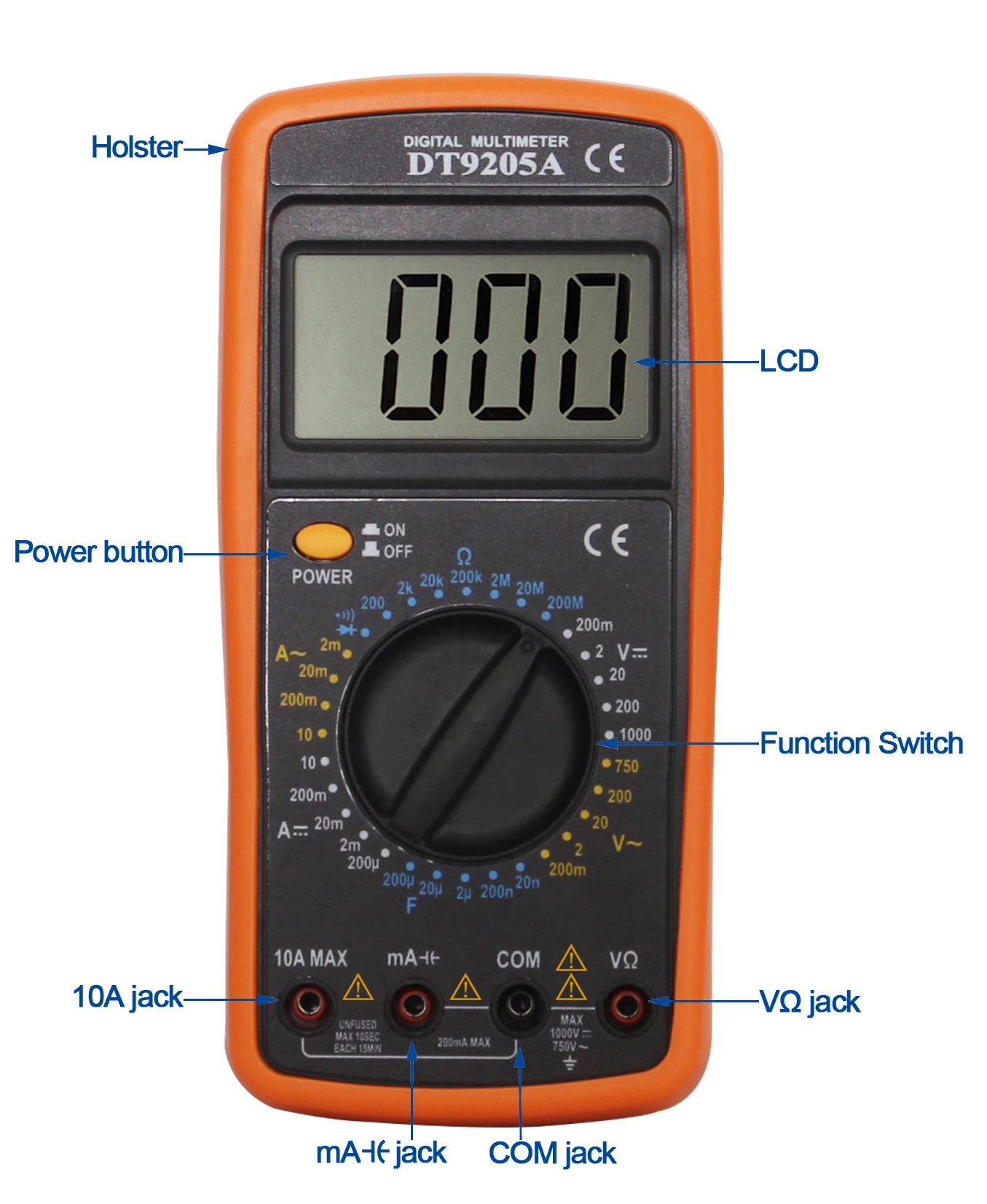 WHDZ DT9205A базовый Цифровой мультиметр Емкость hFE Тест Амперметр Вольтметр Сопротивление Тест er AC DC Электрический ЖК-дисплей ручной