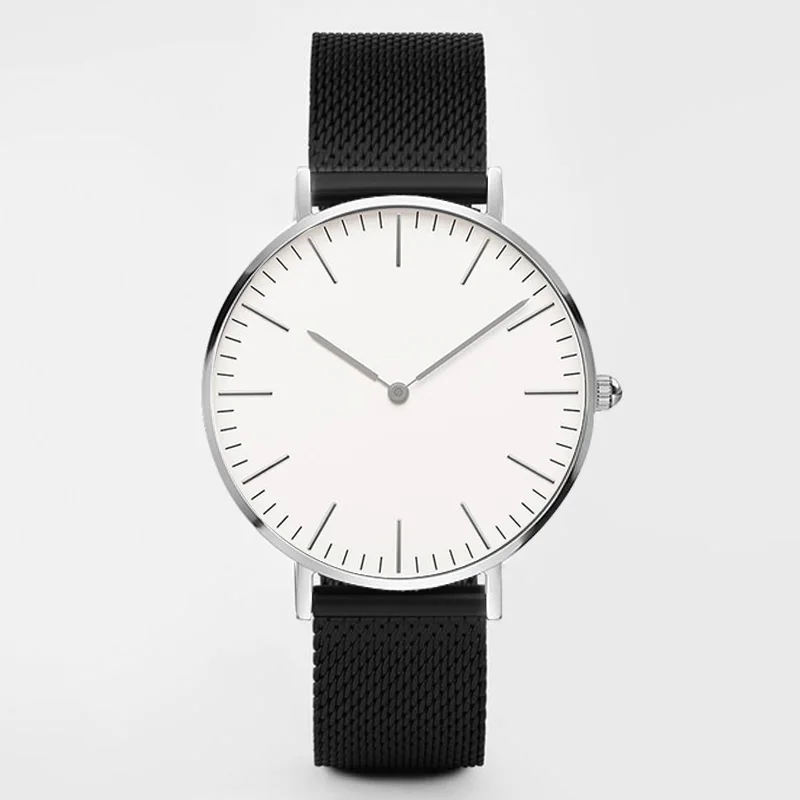 Black silver white Лидирующий бренд Для женщин часы 38 мм модный Сверхтонкий чехол для телефона из Нержавеющая сталь женские часы под платье Montre Femme Zegarki; искусственная кожа; Прямая(дропшиппинг); Damskie Reloj Mujer - Цвет: Black silver white