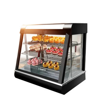 

3 Layers Black Stainless steel Black Cake Warmer Curved Glass Food Warming Showcase Cabinet Cooked Preservation Tank
