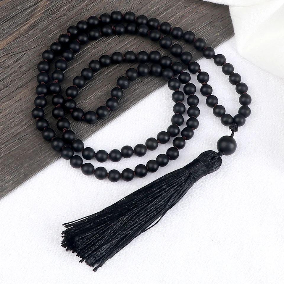 COAI Collana Mala 108 Grani di Agata Indiana Annodate a Mano con Ciondolo Albero della Vita in Acciaio Inox, Rosario Uomo Donna per Rilassamento e Meditazione
