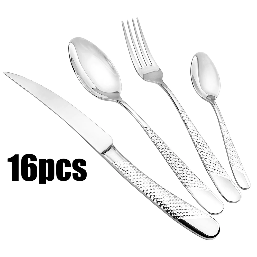 

18/10 Dinnerware 16pcs/4set Silver Stainless Steel Silverware Cutlery Set High Quality Western Tableware Dinne Knife Fork Spoons