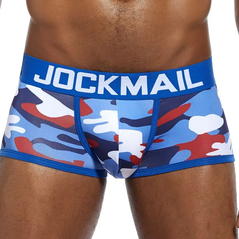 Бренд JOCKMAIL, новинка, мужское нижнее белье с камуфляжным принтом, боксеры, удобные трусы, сексуальные трусы для геев, нижнее белье для пениса - Цвет: Синий