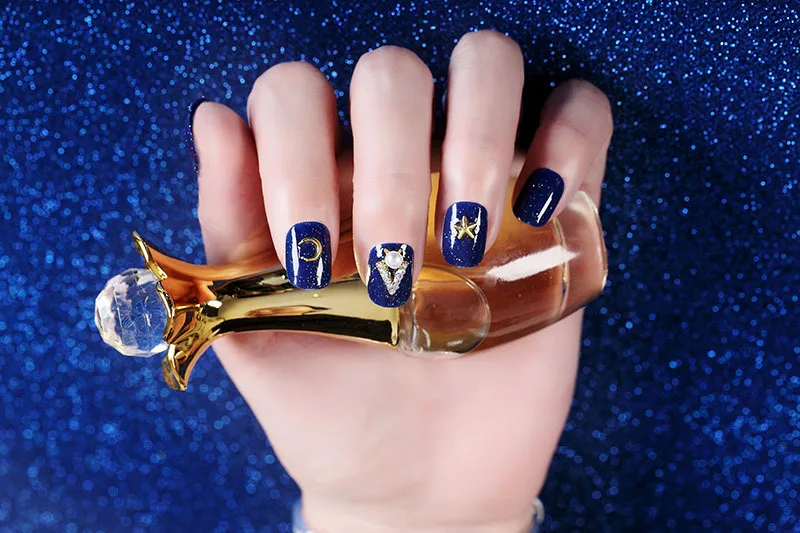 24 шт Модные накладные ногти с клеем для девочек синего цвета DIY Nail Art Tips 3D Moon Star style Design наращивание ногтей Короткие