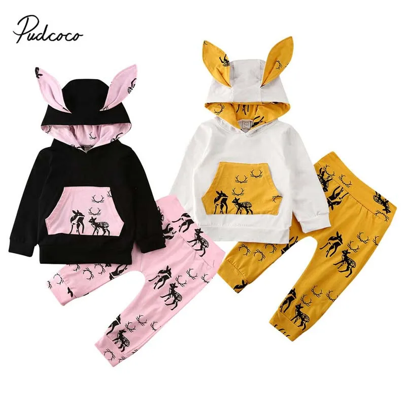 

2019 Baby Spring Autumn Clothing Newborn Toddler Infant Baby Boy Girl Top 3D Ear Hooded Long Sleeve Deer Romper Pants Outfit Set