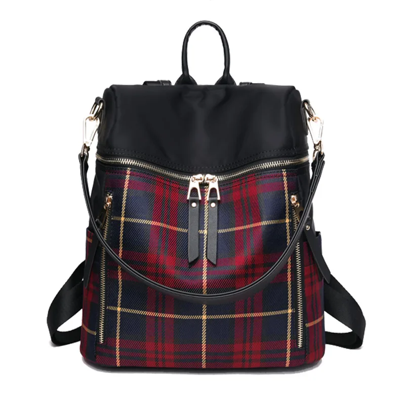 

Plaid Backpack Women's 2019 New Style Korean-style Casual Backpack Women's Large-Volume Oxford Cloth Dual Purpose Shoulder Bag