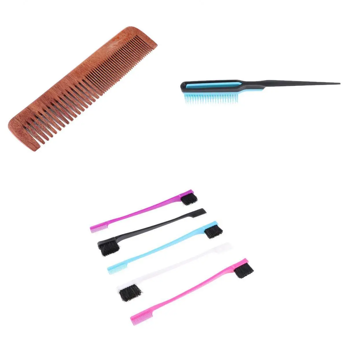 Men Pro Handmade Rake/Fine Antistatic Wood Comb, Edge Control Brush, Styling Combs Set ( 7pcs )