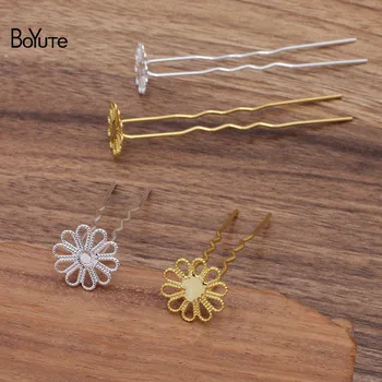

BoYuTe (20 Pieces/Lot) 16MM Metal Brass Filigree Flower Welding 75*10*1.2MM Hair Fork Bride Hair Jewelry Diy Accessories