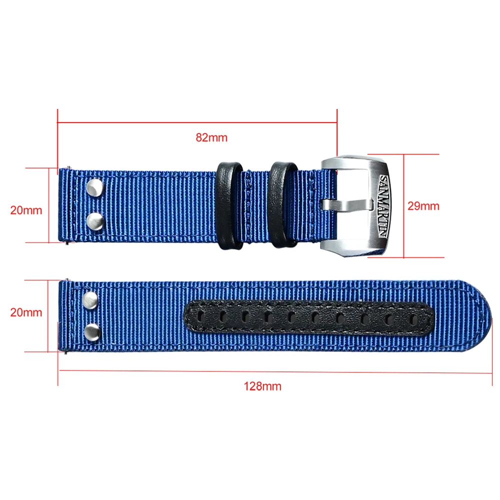 San Martin Watch Band Quick Release Double Layer Nylon Strap High Quality Fashion Rivet Stitching Design 20mm 22mm Watches Parts