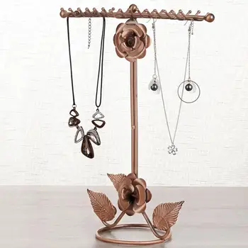 

Stable Jewelry Rack Engraved Rose Necklace Bracelet Storage Box Table Display Durable Iron Multi-Hook With Base Convenient
