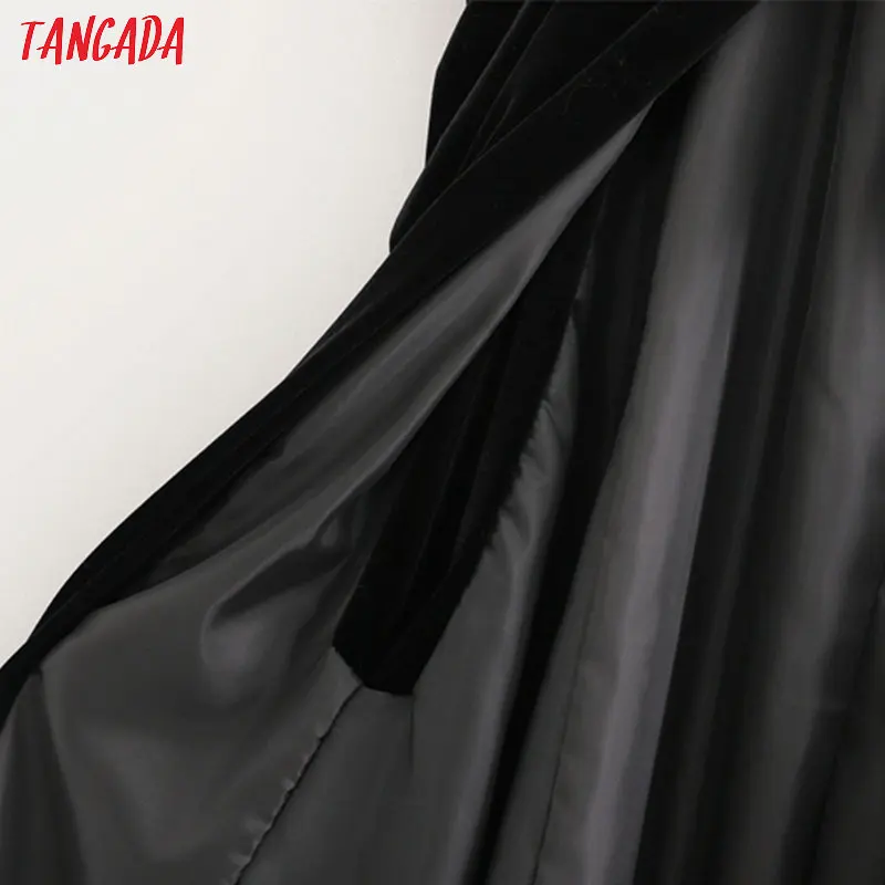 Tangada женский черный бархатный длинный плащ пальто Куртка Свободная пышная Половина рукава дамское элегантное осеннее зимнее пальто 1D155