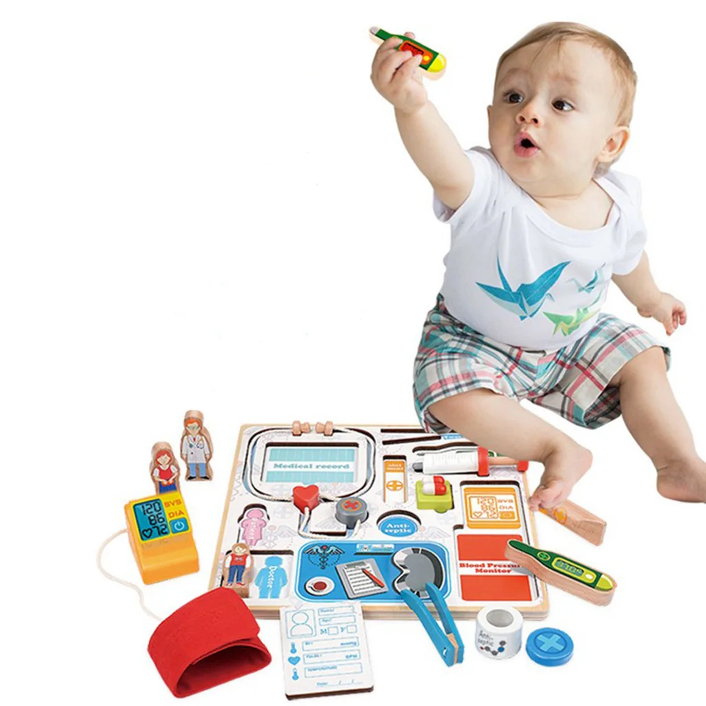 Wooden Play Medical Kits Doctor Tools Set, Shape Sorting Puzzle, Children Day Gift, DIY Pretend Role Play