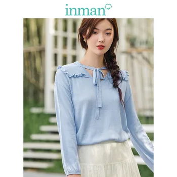 

INMAN 2020 Spring New Arrival Solid Color Sweet Flower V Neck Swing Tied Women Retro Style Minimalist Sweater Pullover