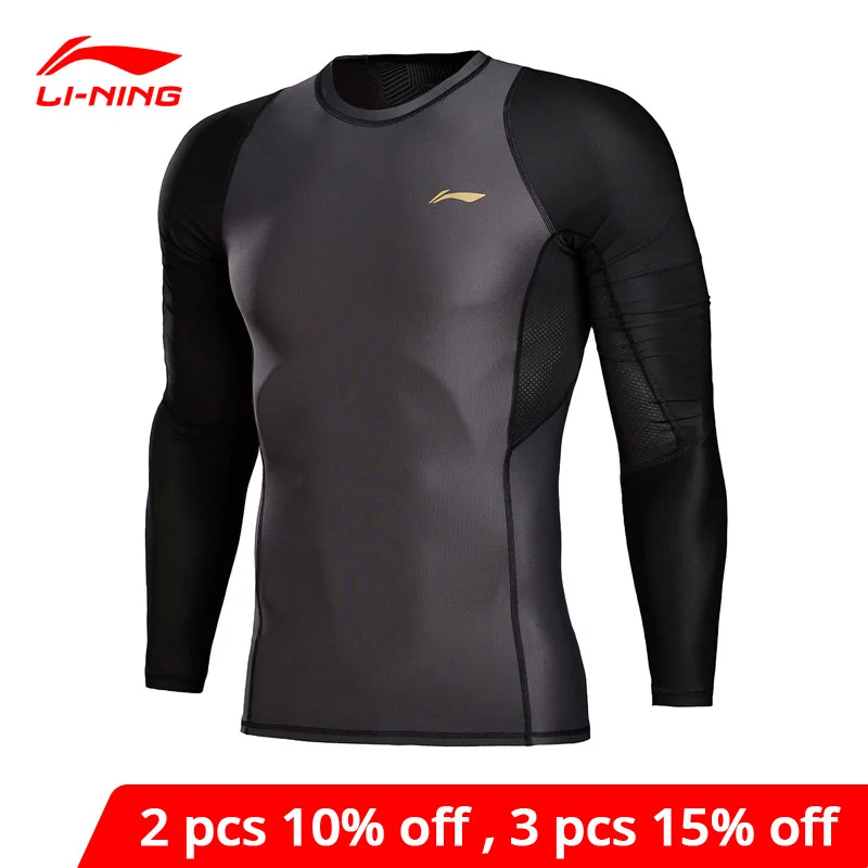 Li-Ning мужские футболки для тренировок с длинными рукавами облегающие подкладкой