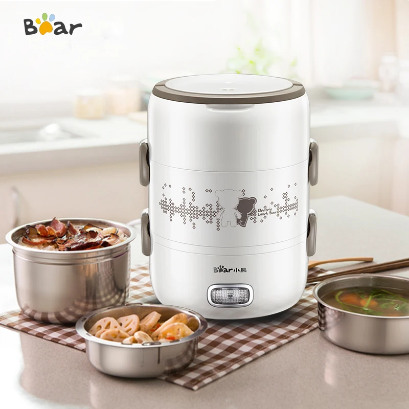 

Portable Three Floors Electric Rice Cooker Electric Lunch Box 2L Stainless Steel Cooking Heating Preservation Go To Work