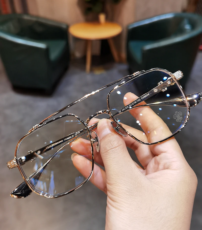 JIANDAN Men and Women Anti-Blue Light Wild Double Beam Irregular Large Frame Glasses Frame Equipped With Myopia Prescription
