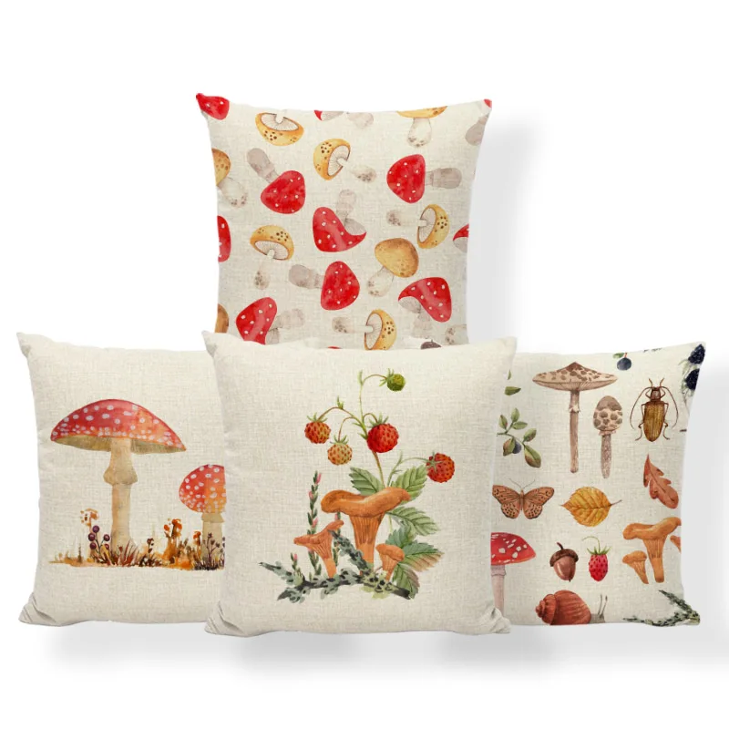 Pillowcase Cushion-Cover Sofa Mushroom-Leaf Home-Decoration Cartoon Square Polyester