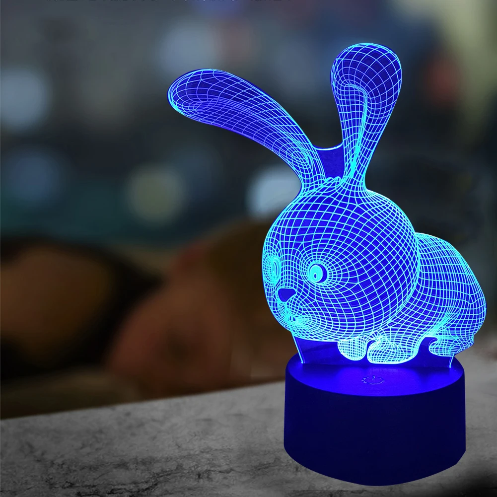 Оптический 3D Иллюзия зарядка через usb акриловые бусины для детей прикроватный светодиодный ночной Светильник Батарея управляемая LED Настольная лампа домашний украшения кролик Форма
