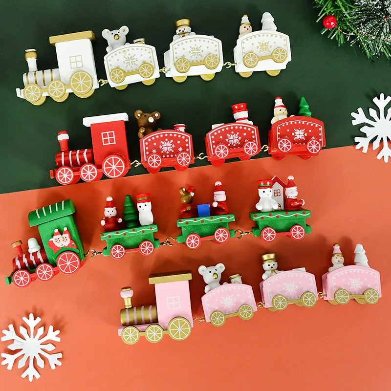 12styles Christmas Train 4 Knots Painted Wooden Train Bear Snowman For Christmas New Year Home Decor Kids Xmas Gifts Toy Navidad
