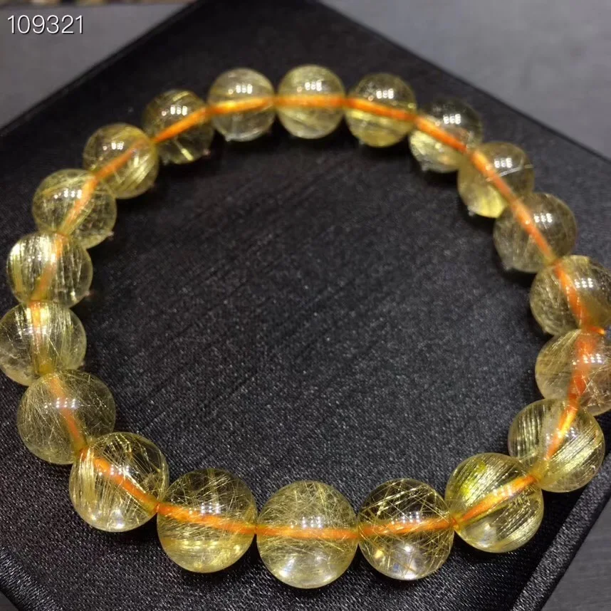 

Certificate 9.5mm Natural Gold Rutilated Quartz Titanium Bracelet Jewelry For Woman Lady Man Crystal Round Beads Stretch AAAAA