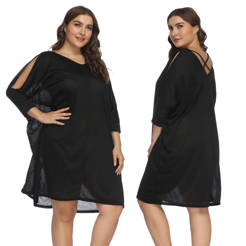 

Beach Bathing Outings Bikini Cover Up Dress Pareo Women Suit Ups Fat Woman Big Size Neck Long Sleeve Medium Sun Proof Solid