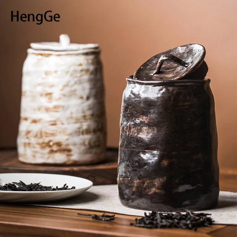 

Ceramic Retro Tea Tins Home Moisture Proof Large Tea Storage Jar Wide Mouth Design Easy To Pour Handmade Coffee Table Sealed Jar