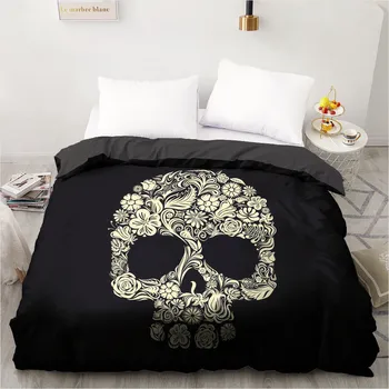 

3D Printed Custom Design Duvet Cover Quilt Comforter Blanket Case Covers Bedding Set Glod Skull Flower 265*230 Home Textile