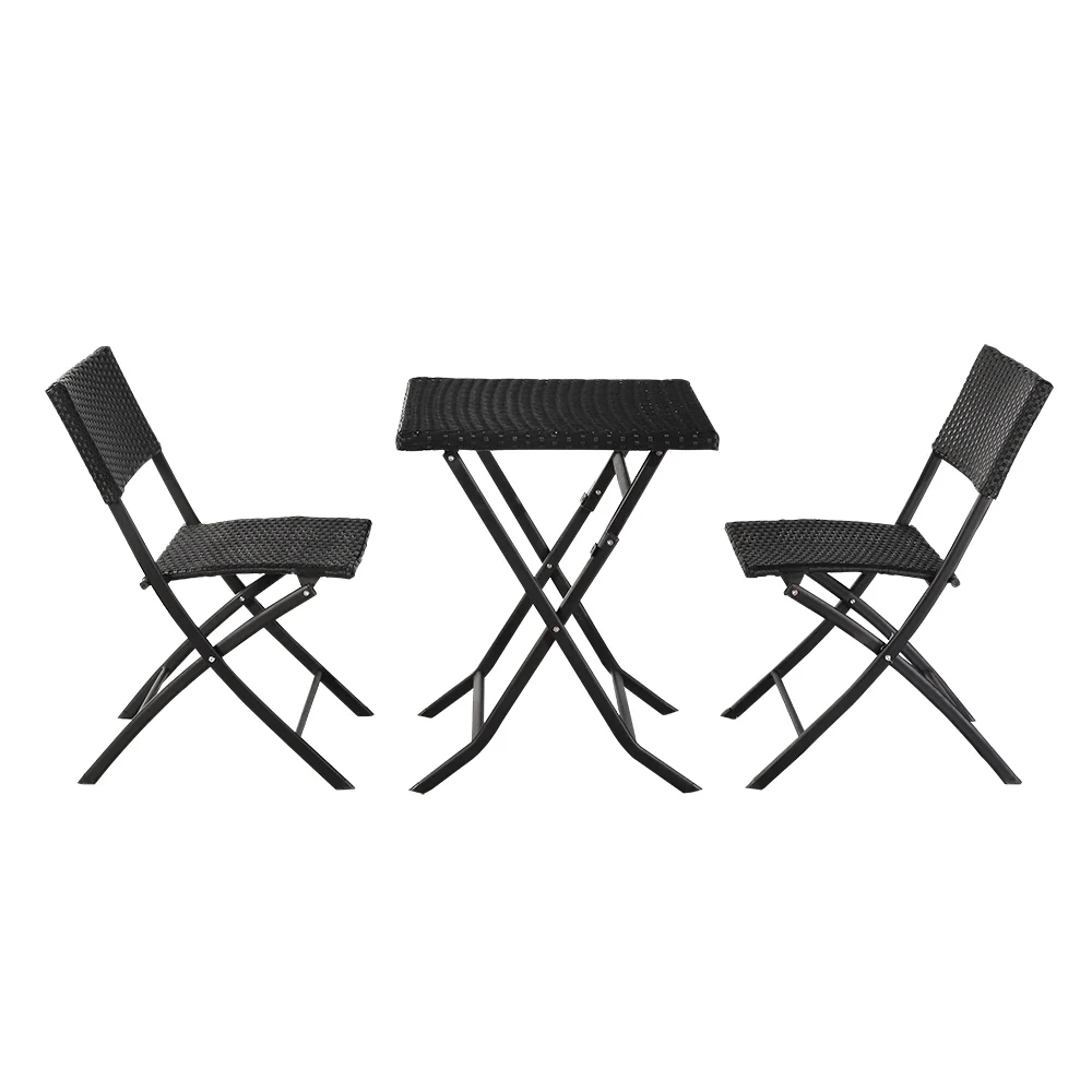 

[US-W]Oshion Folding Rattan Chair Three-Piece Square Table-Black