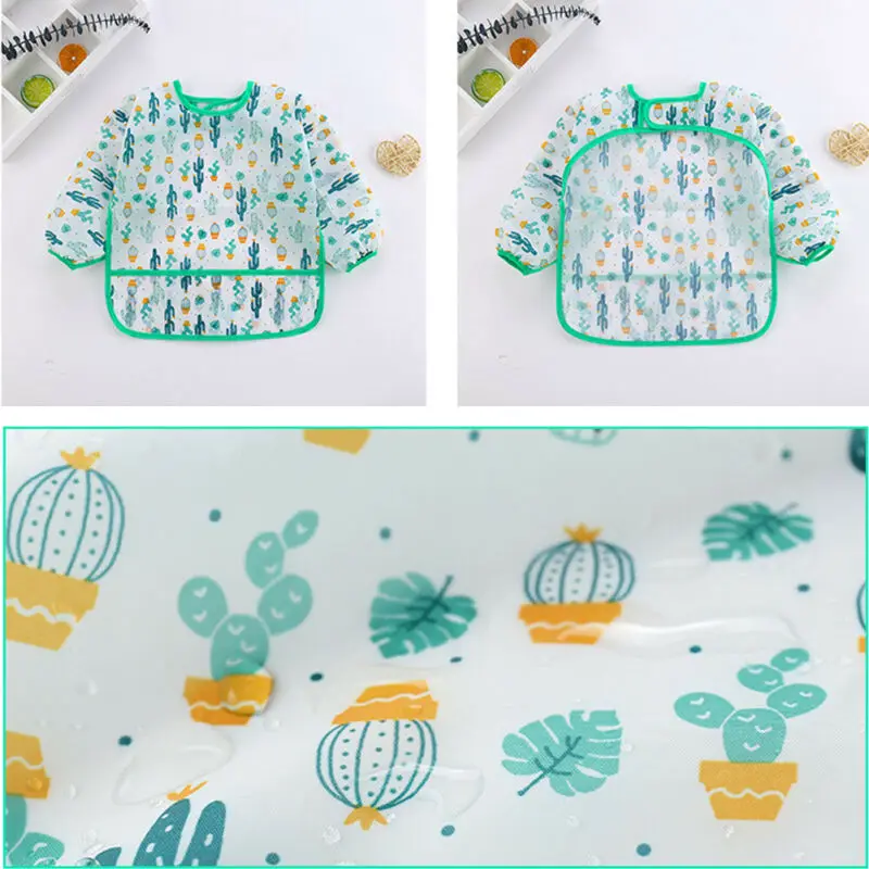 Cute Children Baby Kids Waterproof Long Sleeve Smock Feeding Bib Apron Fit 1-6 Years
