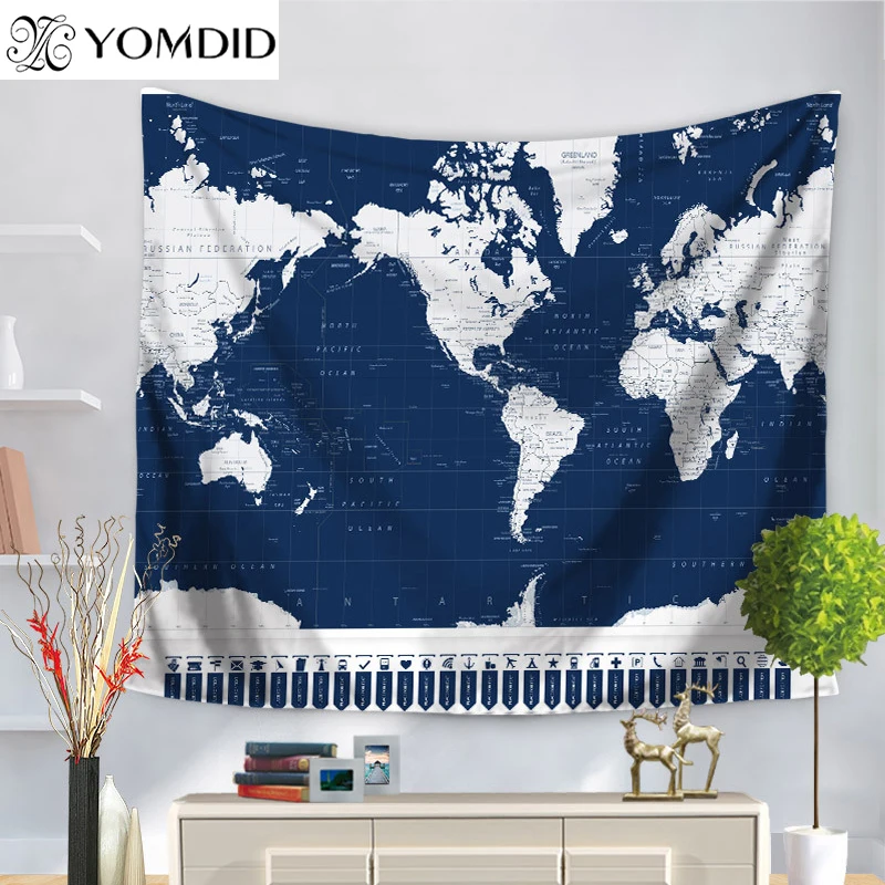 Wall Hanging Tapestry World Map Pattern Tapestries Wall Decor Art Cloth