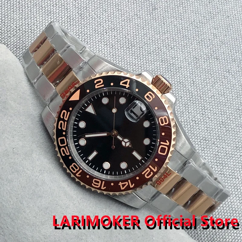 

Мужские механические часы LARIMOKER Nologo, черные часы 21Jewels 8215 NH35A PT5000, двухцветные, розовое золото, ремешок с керамической вставкой