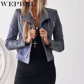 

WEPBEL Jacket Fashion Zipper Turn Down Solid Color Coat Neck Winter Women Autumn Pockets Ladies Female Jackets Coats