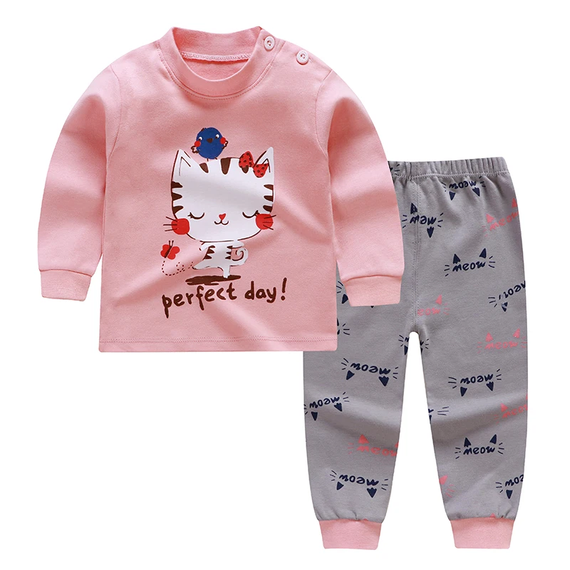Комплекты одежды для сна для маленьких мальчиков и девочек с мультяшным принтом хлопковые детские пижамы для мальчиков осенне-весенние топы с длинными рукавами+ штаны, 2 предмета в комплекте