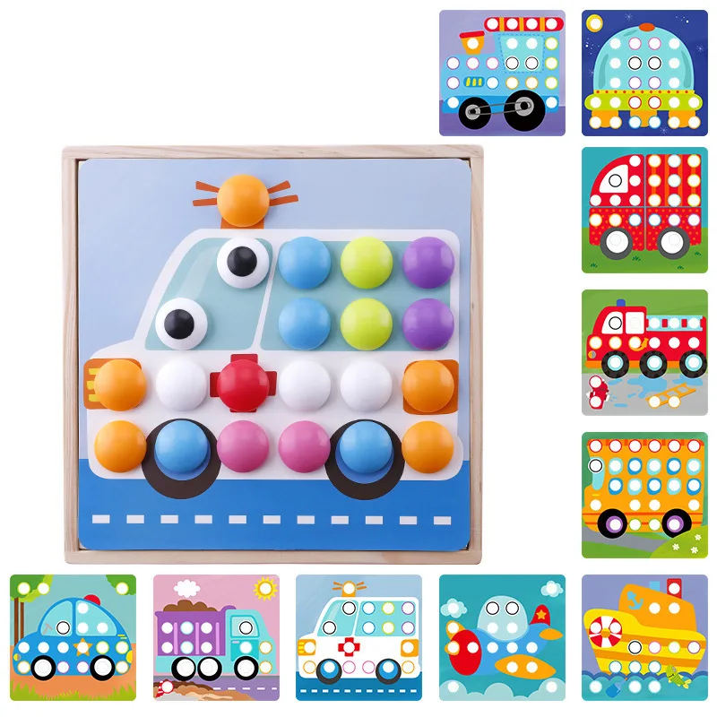 

DIY Children Jigsaw Puzzle Big Grain Mushroom Nail Button Beads 2-3-4-5 Years Old Kindergarten Children Early Education Puzzle