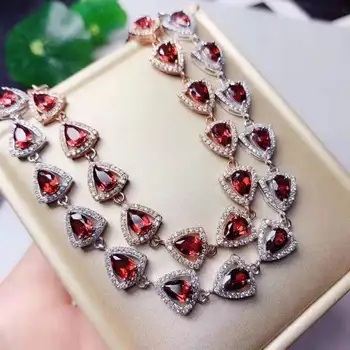 

Myanmar natural Garnet Bracelet 925 silver green gemstone 4x6mm